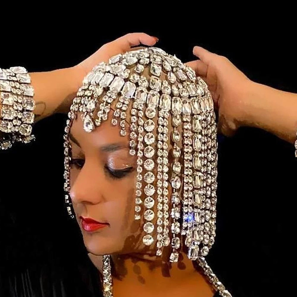 Luxury Crystal Square Tassel Hair Chain Bridal Headpiece