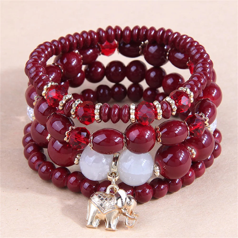 DIEZI New Korean Multicolor Crystal Beads Elastic Rope Bracelets For Women Elephant Wrap Strand Bracelet Girls Pulseira Feminina