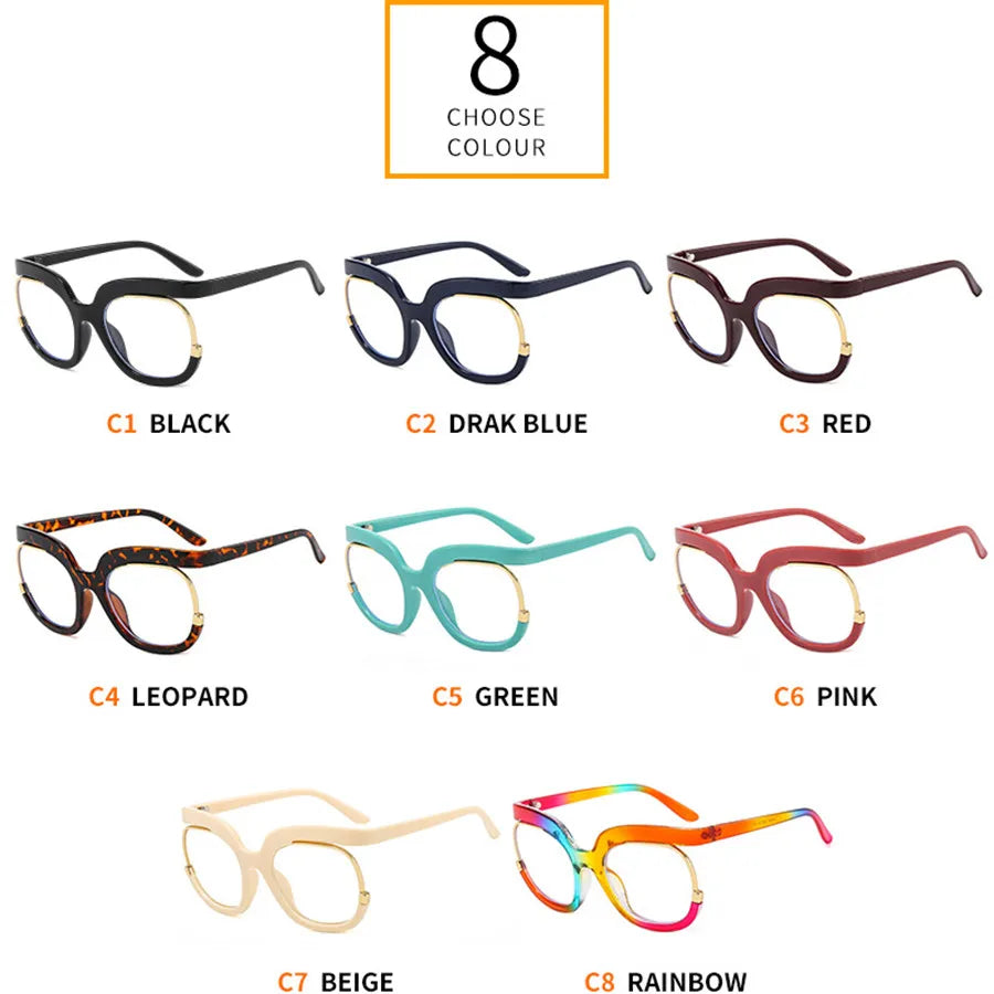 Fashion Retro Round Anti Blue Light Women Glasses Vintage Oversized Frame Clear Computer Eyeglasses Ins TrendLadies Reading