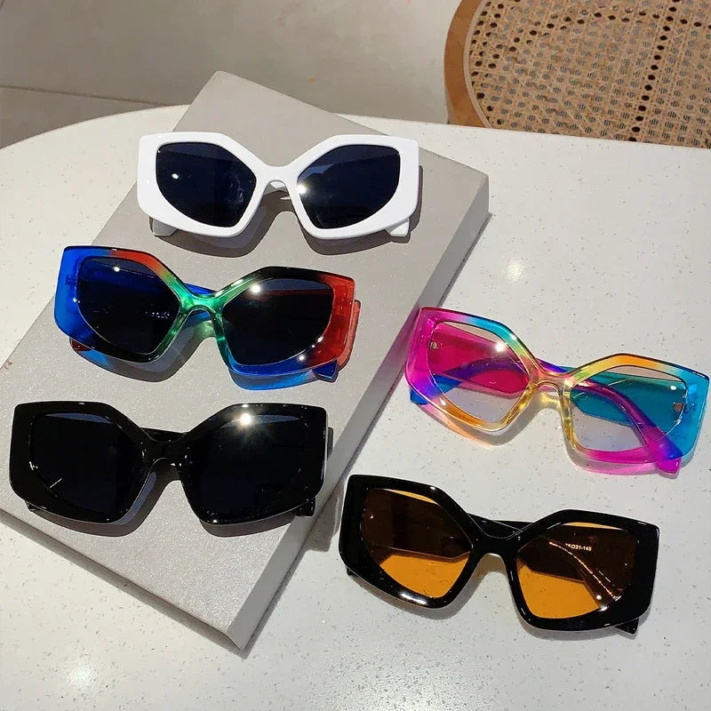 KAMMPT New Polygon Women Sunglasses Vintage Multi Gradient Candy Color Shades 2023 Trendy Brand Designer Travelling Eyewear