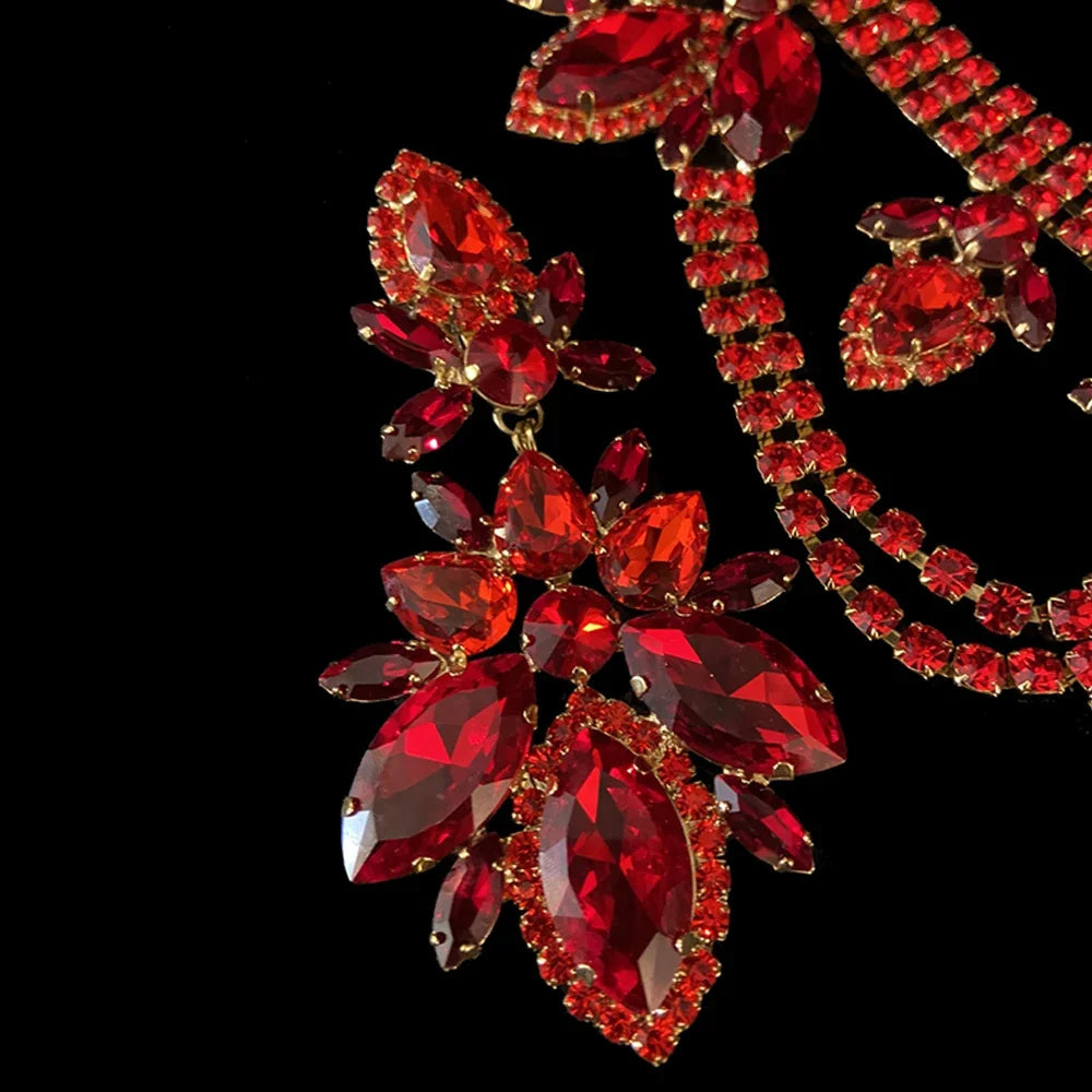 Shine Red Rhinestone Water Drops Earrings