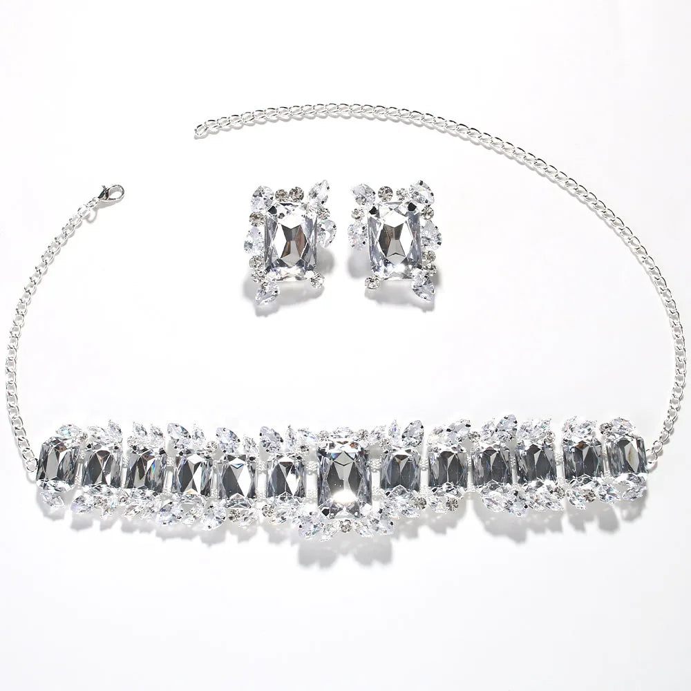 Stonefans Bride Crystal Necklace Earrings Set