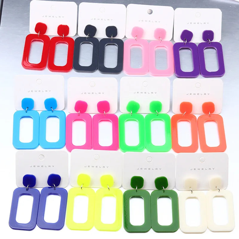 14 Colors Vintage Long Square Earrings Geometric Acrylic Drop Earrings