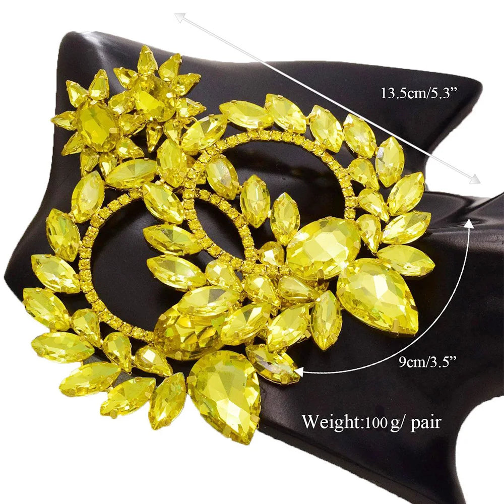 Yellow Rhinestone Oversize Drop Statement Earring