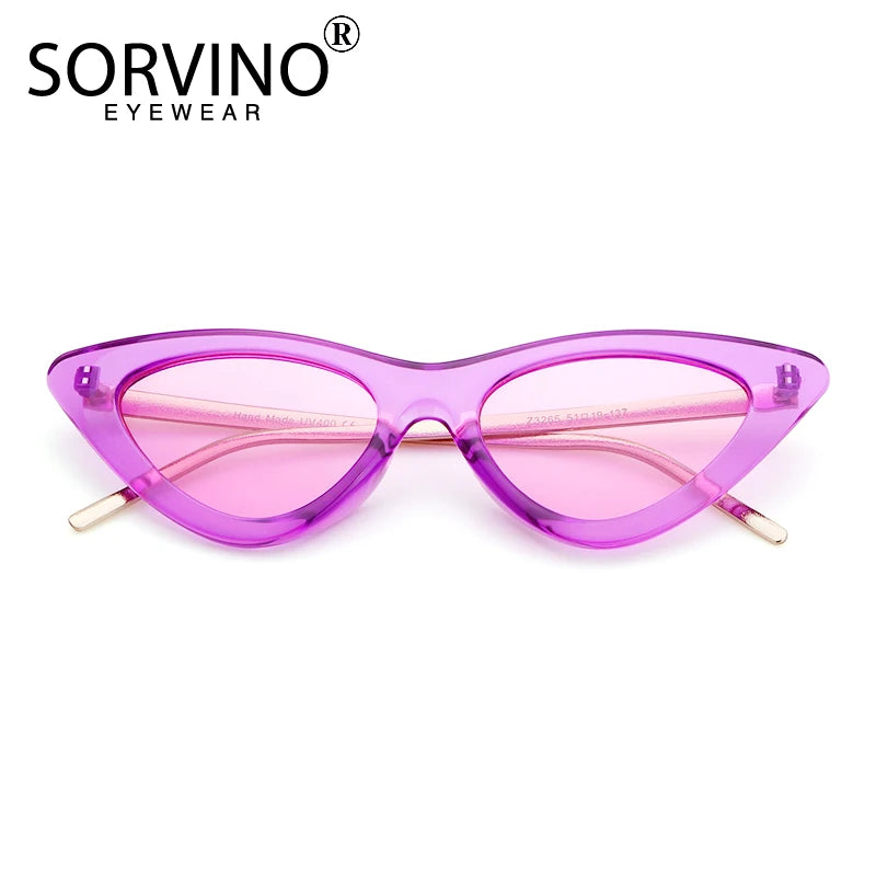 SORVINO Vintage Purple Cat Eye Sunglasses Women Designer Retro Triangle Cateye Men Sun Glasses Translucent Shades Oculos UV400