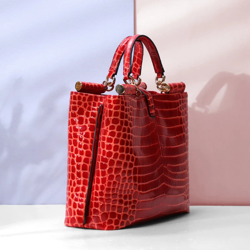 Luxury Brand Bag High Quality Crocodile Embossed Famous Designer Leather Handbag Large Capacity Single Shoulder Crossbody Bag