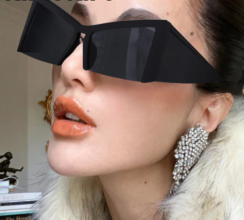 Oversized Cat Eye Sunglasses Women Punk Semi Rimless Glasses