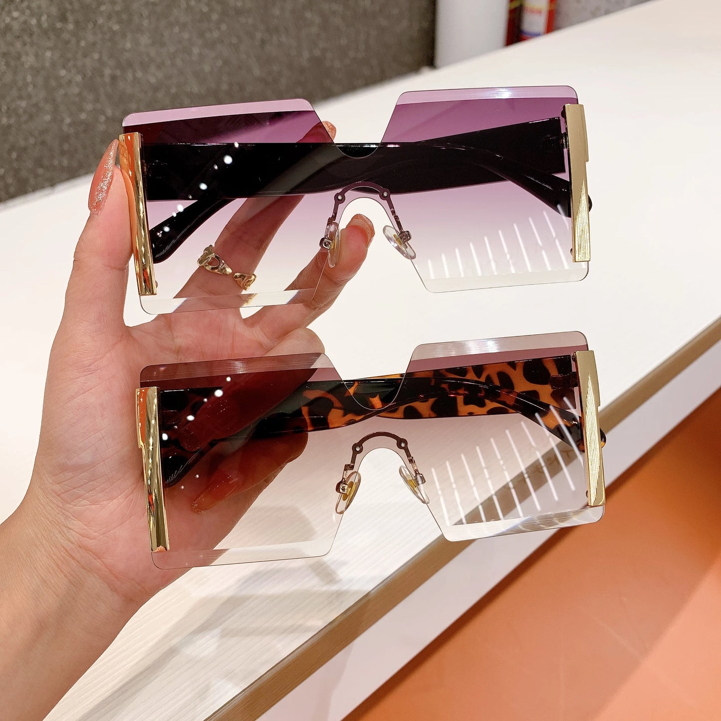 Oversized Rimless Gradient Tea Sunglasses
