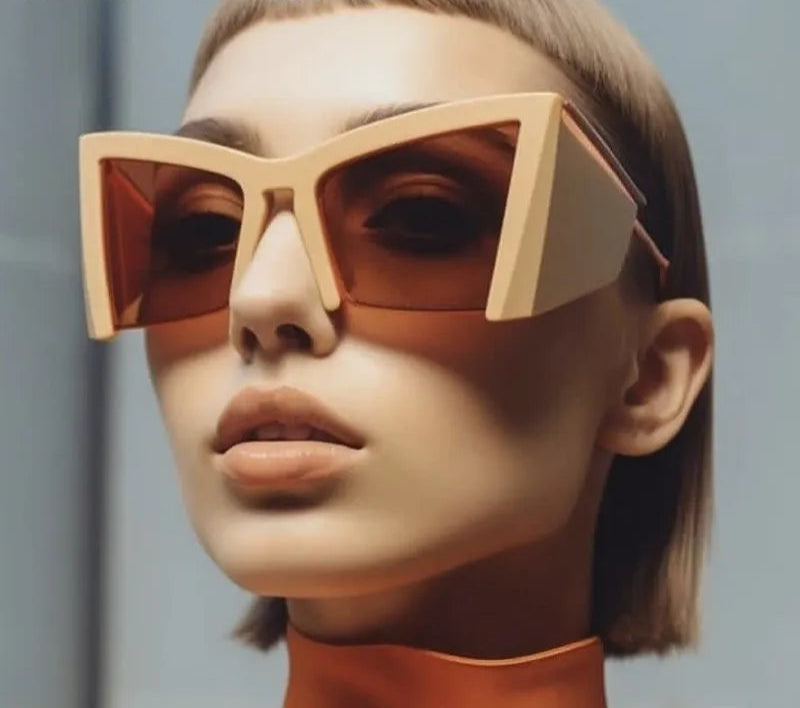 Oversized Cat Eye Sunglasses Women Punk Semi Rimless Glasses
