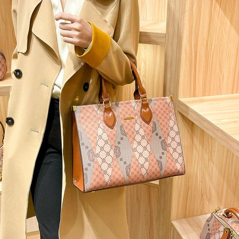 Luxury Leather Tote Women Large Capacity Printed Messenger Bag