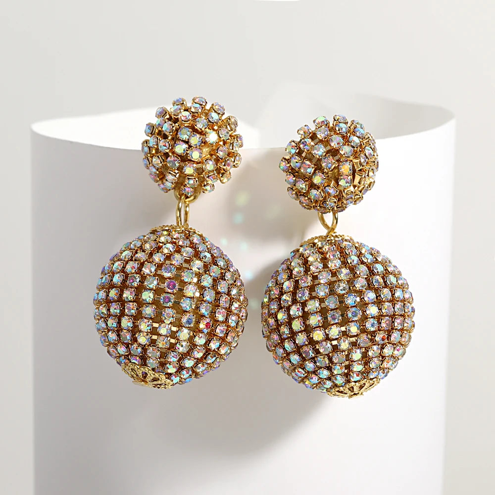 Crystal Ball Drop Earrings Luxury Geometric Full Rhinestone Earrings