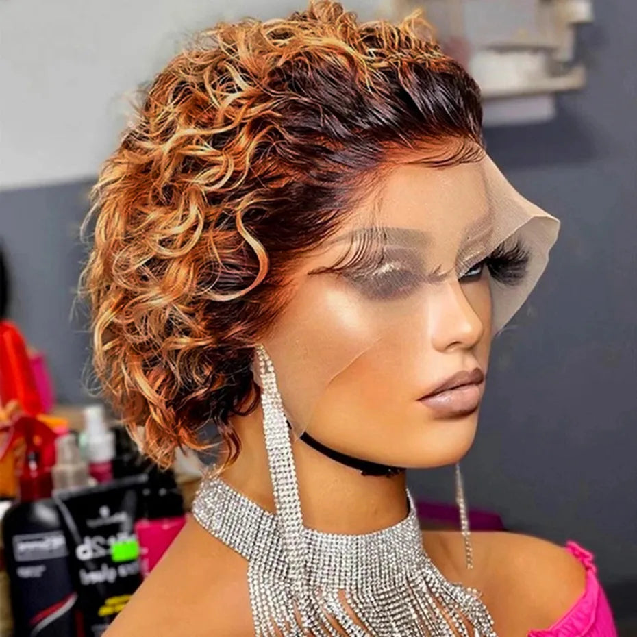 Pixie Cut Curly Human Hair Wig Remy