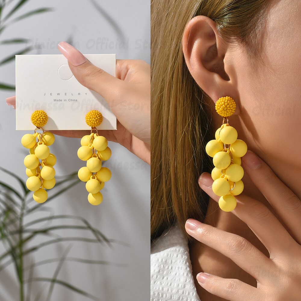 Boho Round Ball Tassel Dangle Earrings For Women 2022 Trend Luxury Design Colorful Beads Summer Party Acrylic Pendant Jewelry