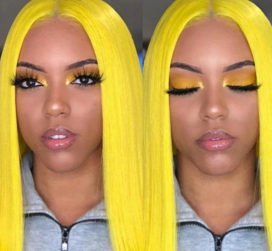 Yellow Colored Bob Wig 13x4 Lace Front Human Hair Short Straight Lace Front Wig