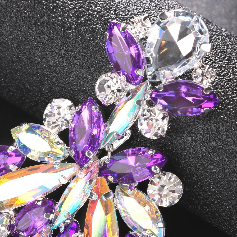 Purple Colorful Crystal Dangle Earrings