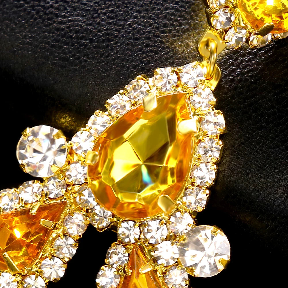 Bohemian Yellow Rhinestone Water Drop Geometric Earrings