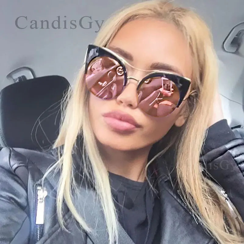 2023 Cat Eye Big Size Brand Designer Sunglasses Mirror PINK Rose Gold Sun Glasses Hot Classic Fashion female glasses