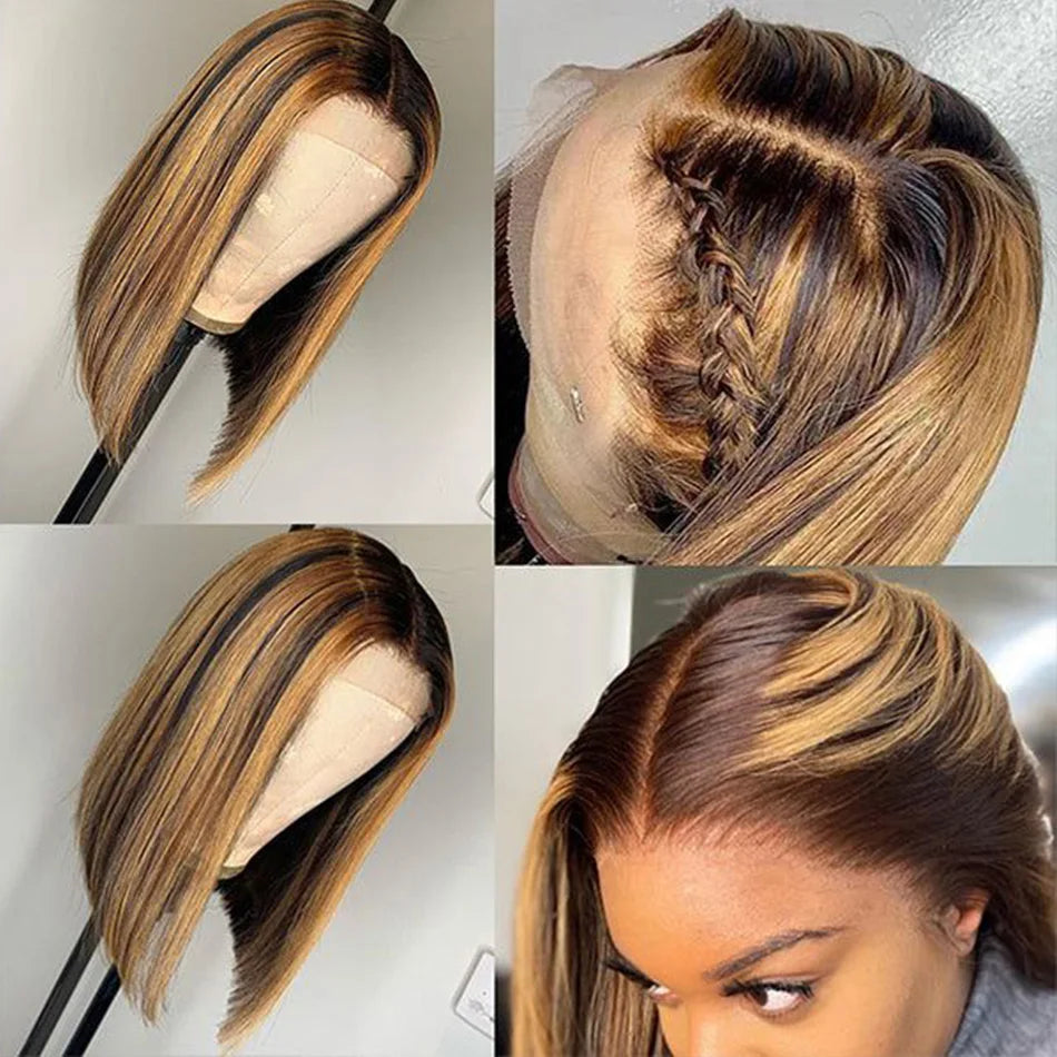 Highlight Bob Wig Human Hair Straight Short Bob Wig 13x4 Lace Front Human Hair Wigs For Women Honey Blonde Bob Lace Frontal Wig