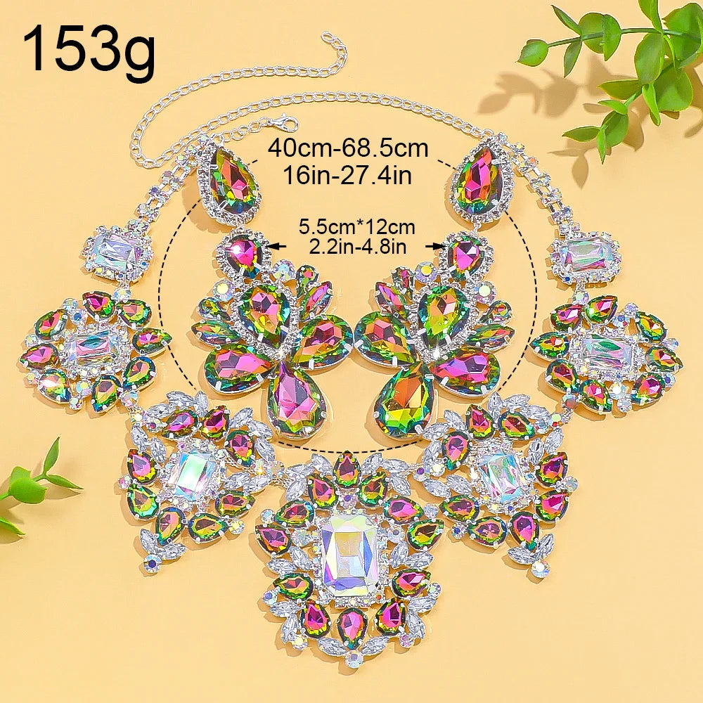 Stonefans Party Exaggerate Jewelry Set Water Drop for Women Wholesale Luxury Design Rhinestone Necklace Earrings Set Bridal Gift