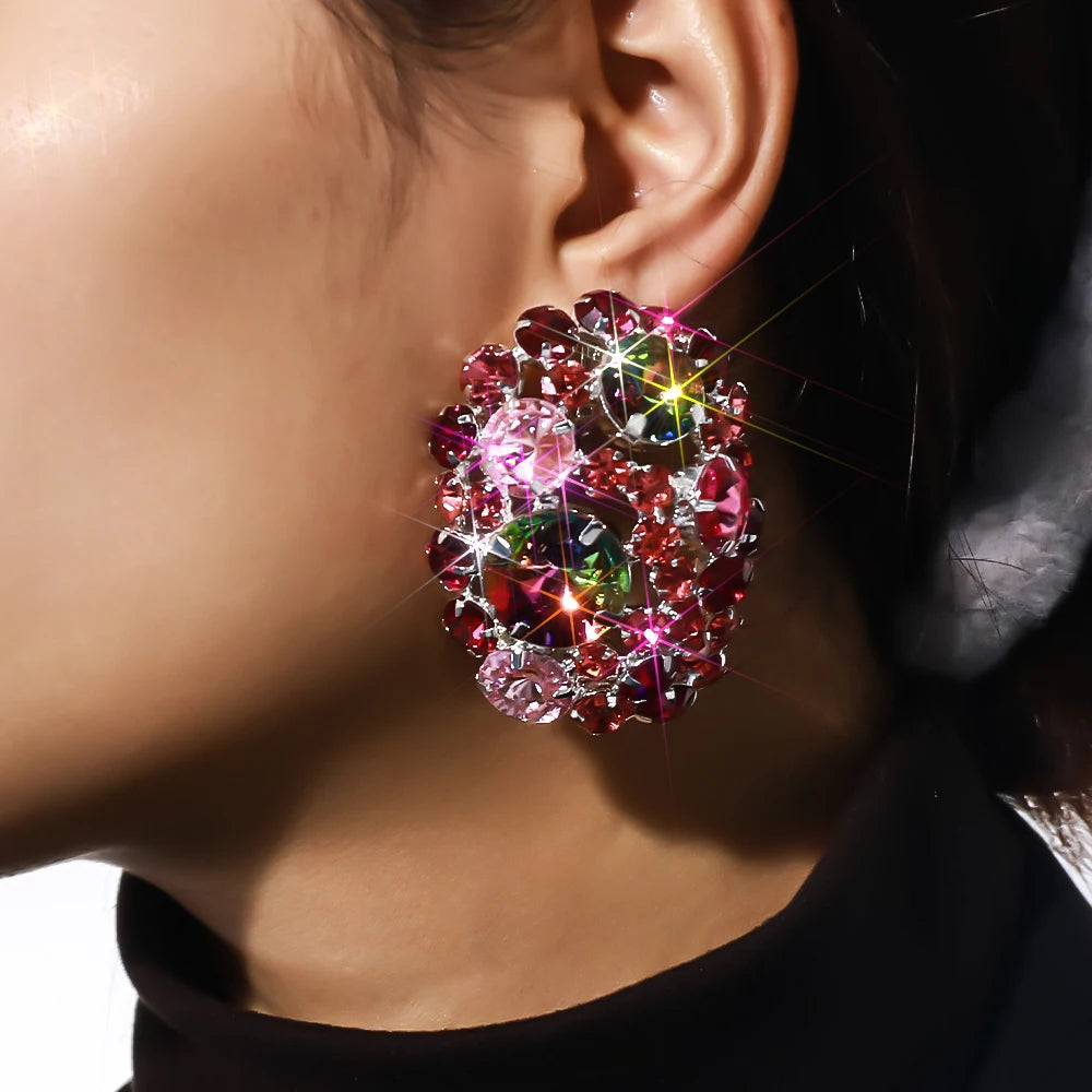 Crystal Round Ear Clip On Earrings