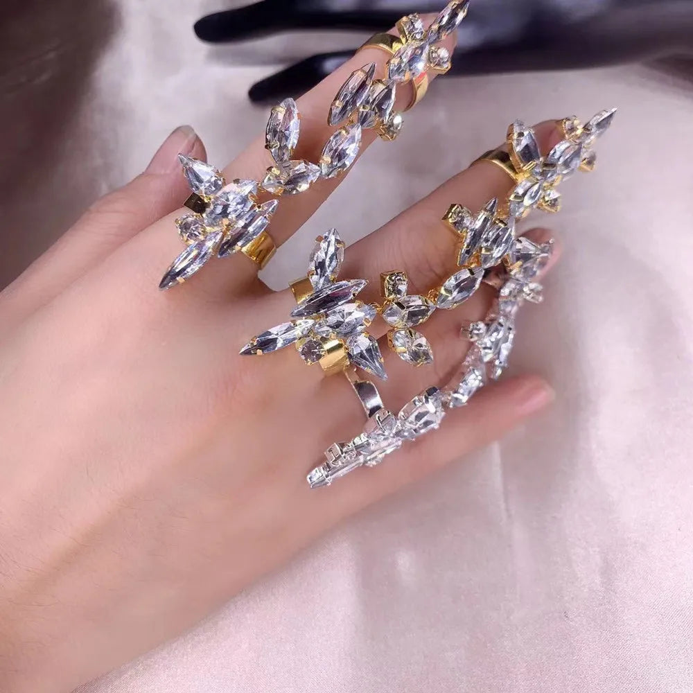 Handmade Crystal Adjustable Statement Rings 3PCS