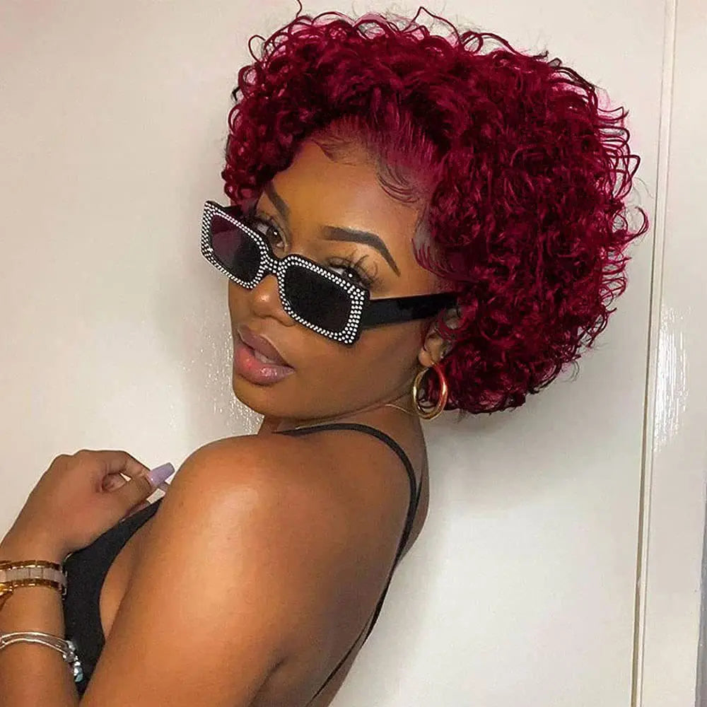 Pixie Cut Curly Human Hair Wig Remy