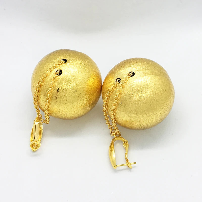 Dangle Drop Earrings African Long Chain Big Bead Hanging Teardrop 24K Gold Plated
