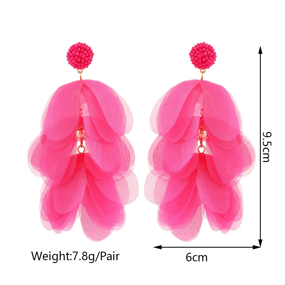 Fashion Colorful Flower Beaded Big Dangle Earrings