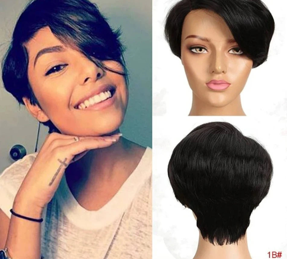 Short Pixie Straight Bob Human Hair Lace Wigs