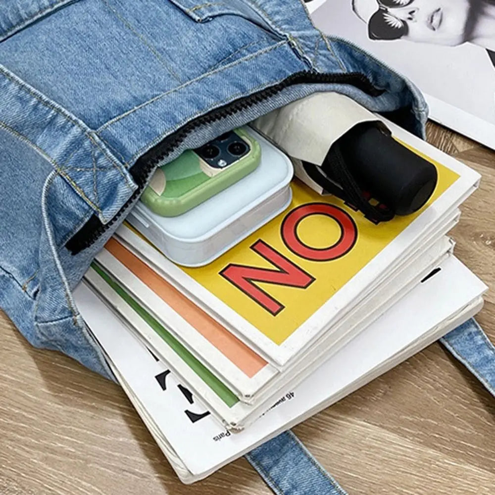 Cosmetric Bag Teens School Bag Purse Wallets Letter Large Capacity Women Handbag Korean Tote Bag Denim Ins Shoulder Bags
