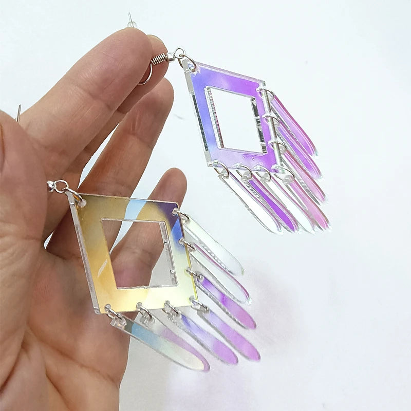Iridescent Acrylic Illusory Color Geometric Long Drop Earrings