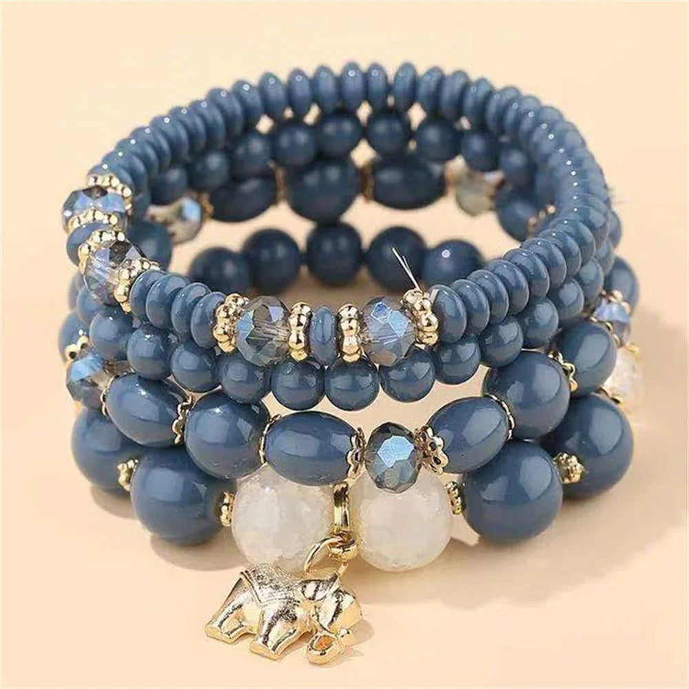DIEZI New Korean Multicolor Crystal Beads Elastic Rope Bracelets For Women Elephant Wrap Strand Bracelet Girls Pulseira Feminina