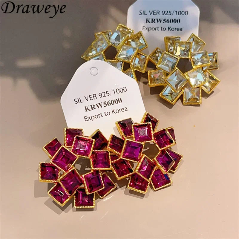 Draweye Medeival Vintage Stud Earrings for Women Geometric Korean Fashion Jewelry Dinner Party Elegant Aretes De Mujer