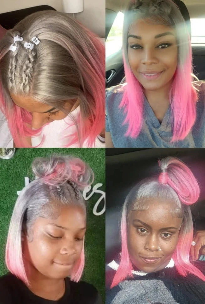 13x4 Ombre Pink Short Bob Transparent HD Lace Front Brazilian Virgin Human Hair Wig