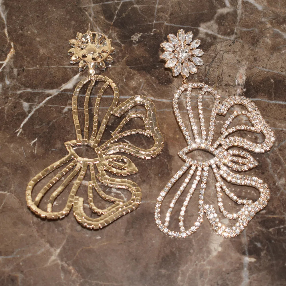 Exaggerated Rhinestone Big Butterfly Drop Dangle Earings