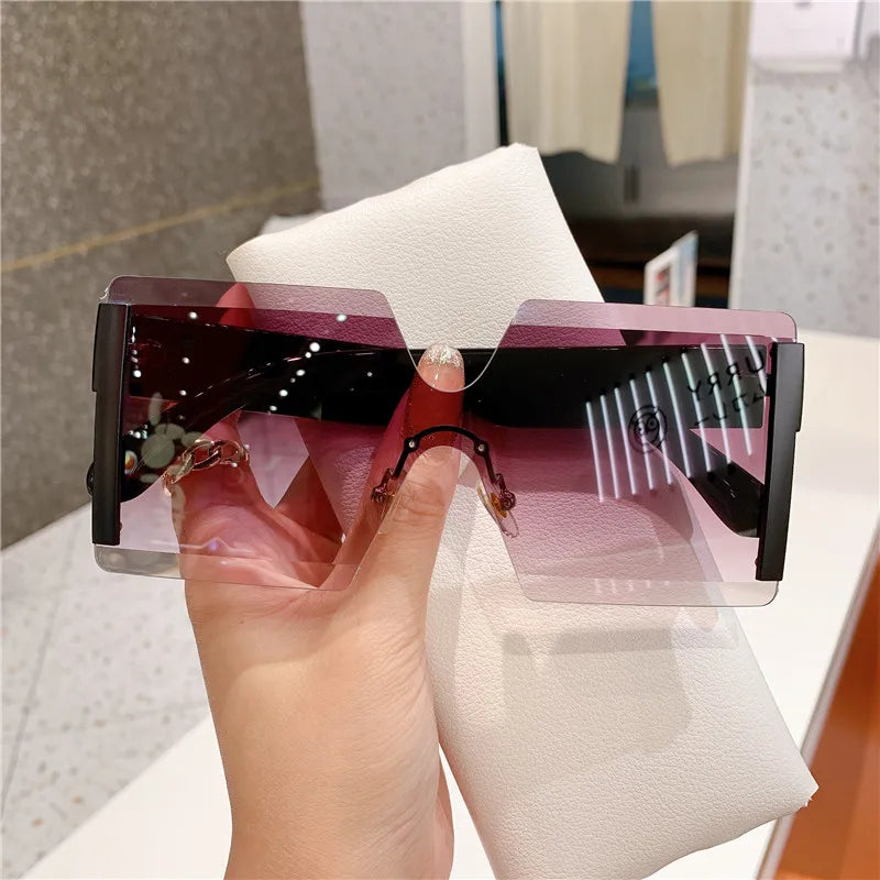 Oversized Rimless Gradient Tea Sunglasses