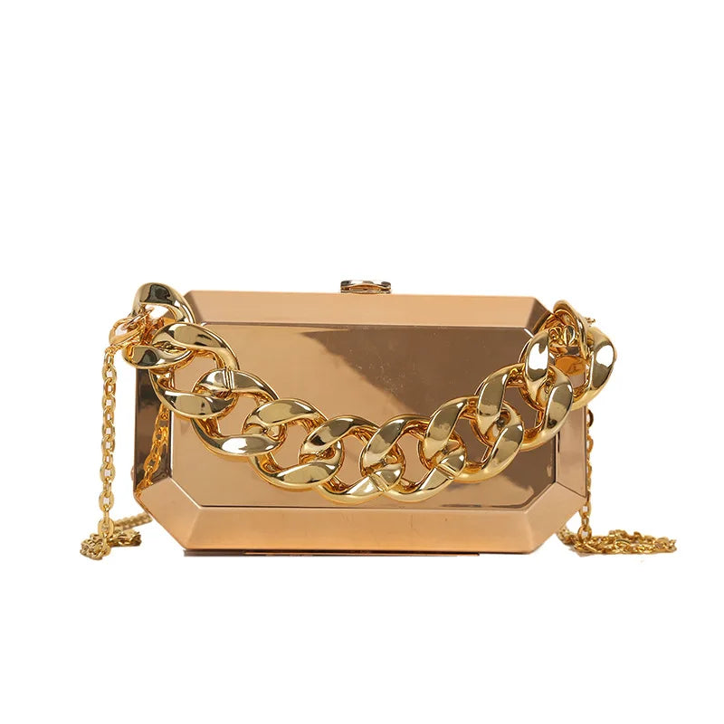 Gold Silver Metal Box Bag For Women Dinner Bags Designer High Quality Shoulder Bags Luxury Party Purses Pvc Crossbody Bag 2022
