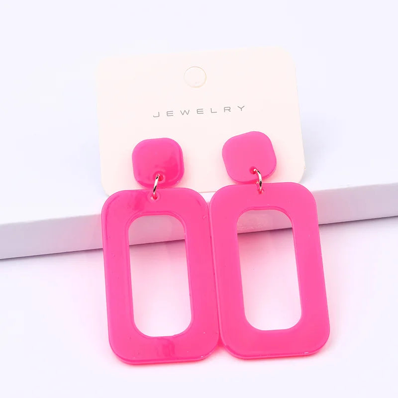 14 Colors Vintage Long Square Earrings Geometric Acrylic Drop Earrings