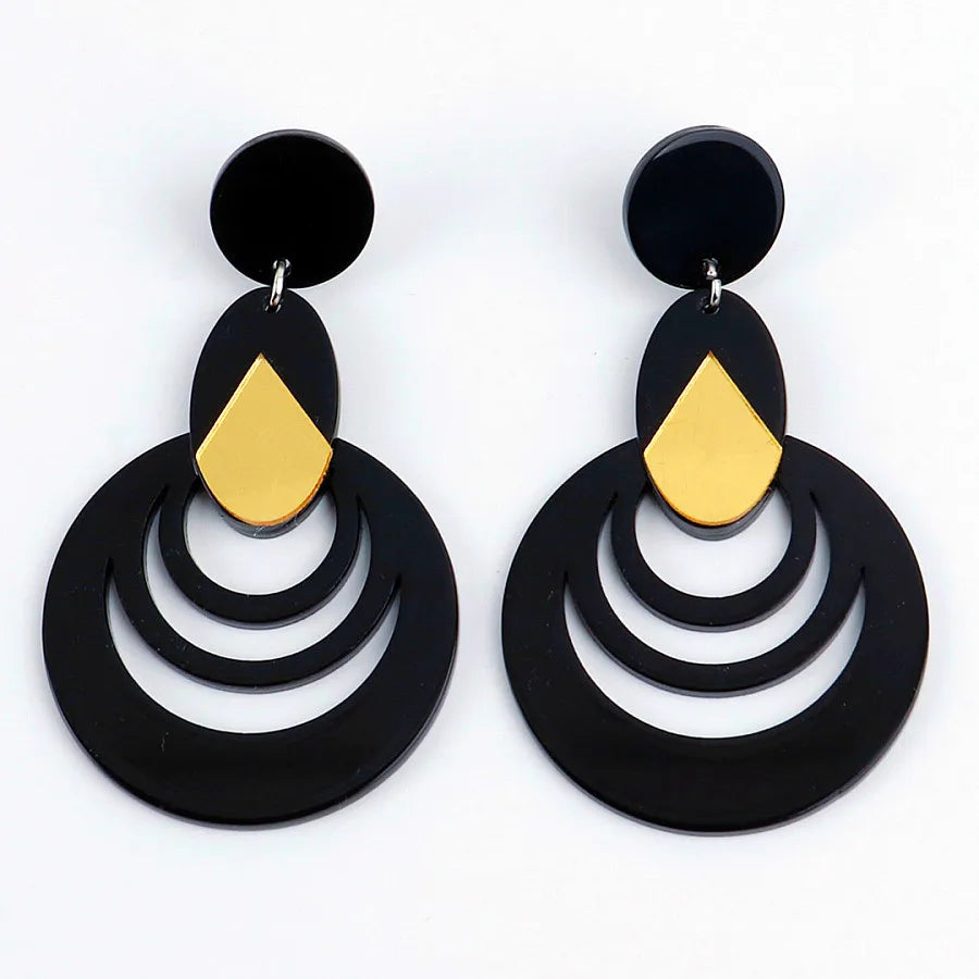 FishSheep Black Acrylic Geometric hollowed Drop Earrings