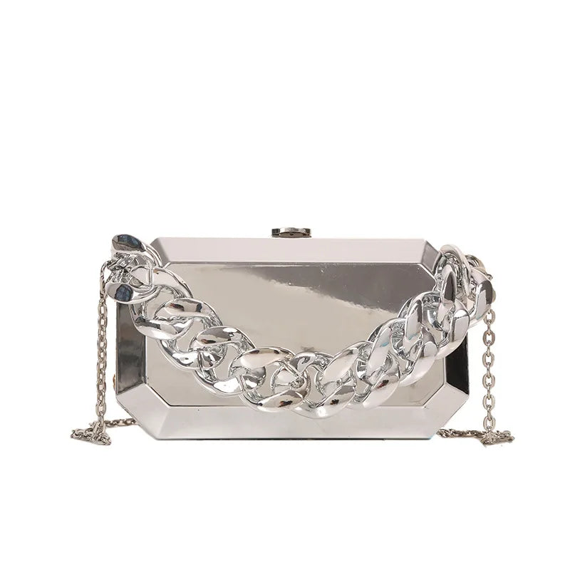 Gold Silver Metal Box Bag For Women Dinner Bags Designer High Quality Shoulder Bags Luxury Party Purses Pvc Crossbody Bag 2022