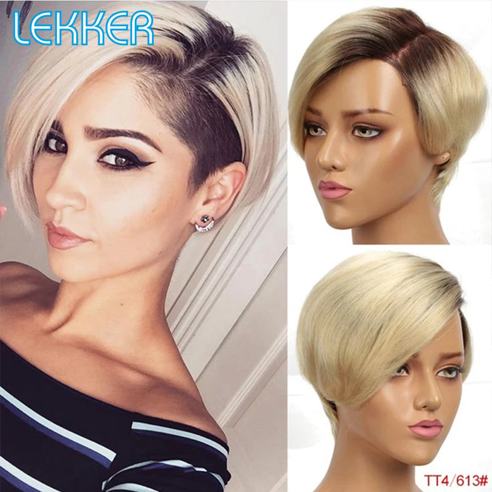 Short Pixie Straight Bob Human Hair Lace Wigs