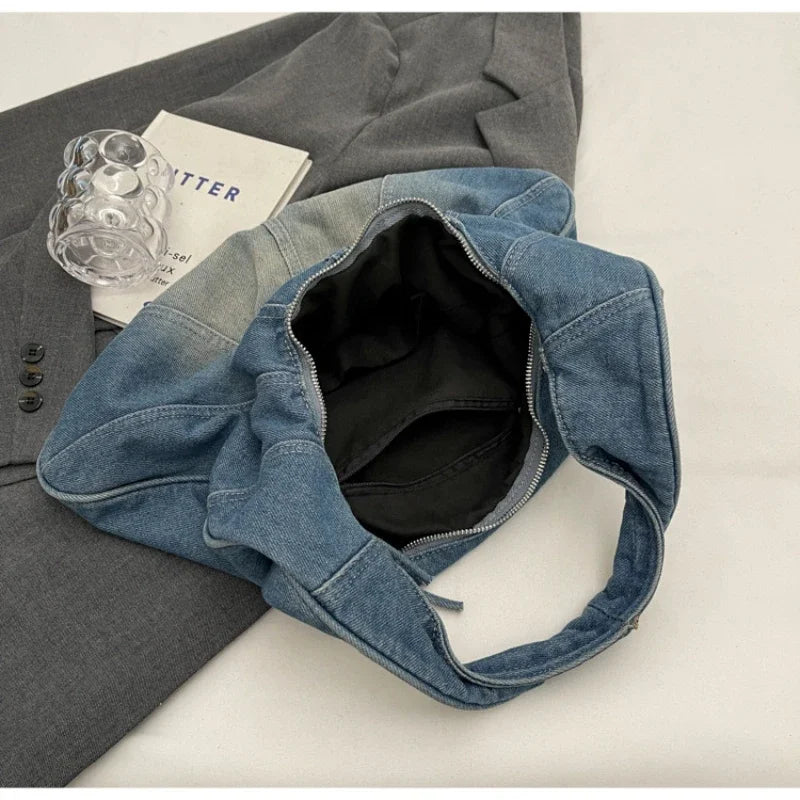 2023 New Winter Korean Fashion Shoulder Bag Lady Handbags Big Patchwork Denim Underarm Bags For Women Designer Bag And Purse