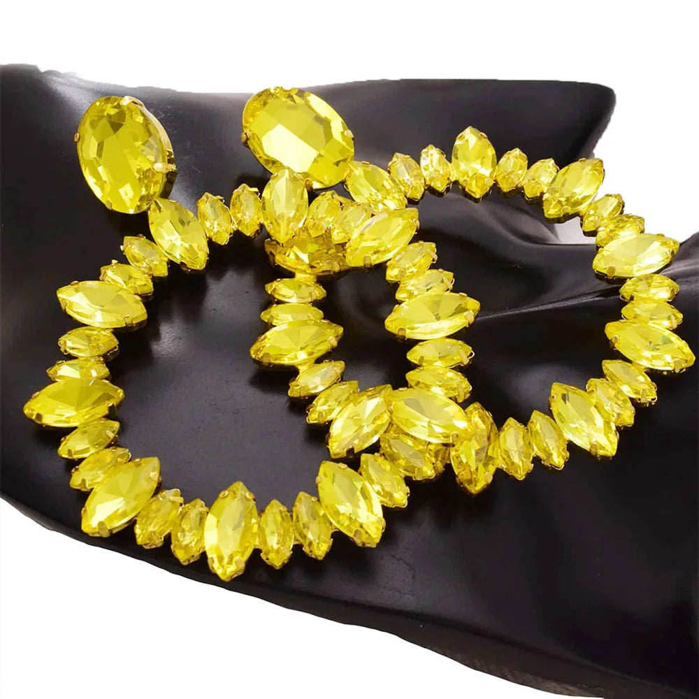 Yellow Rhinestone Oversize Drop Statement Earring