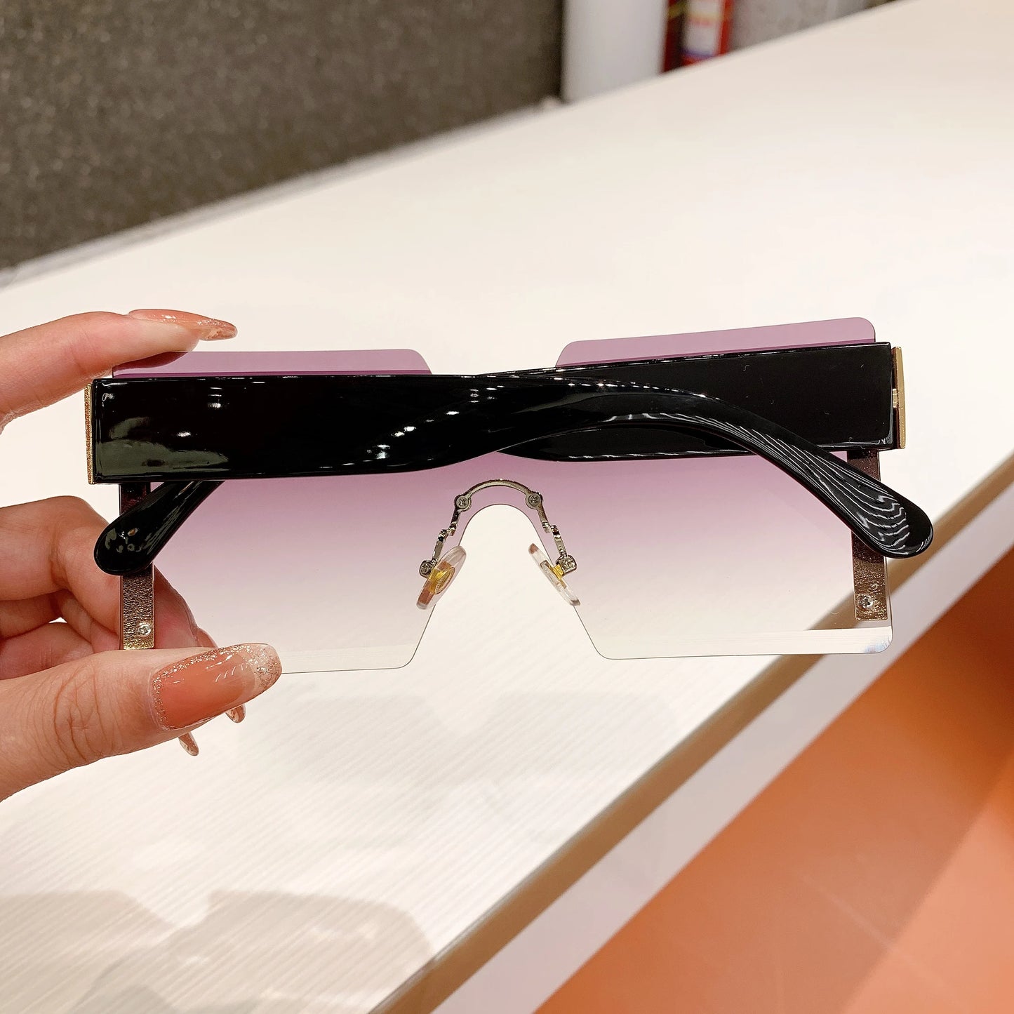 Oversized Rimless Gradient Tea Sunglasses