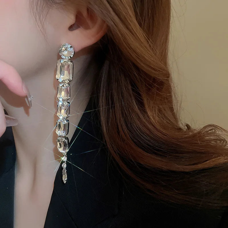 Long Earrings Statement Big Shinning Stones Drop Dangle Earrings