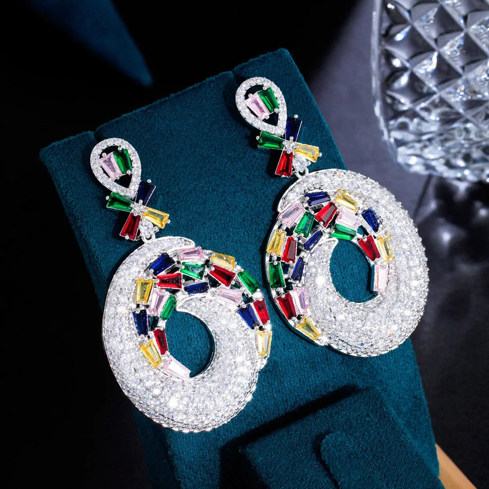 ThreeGraces Personality Multicolor CZ Zircon Nigerian Bridal Wedding Long Dangle Drop Earrings for Women Chic Prom Jewelry E1143