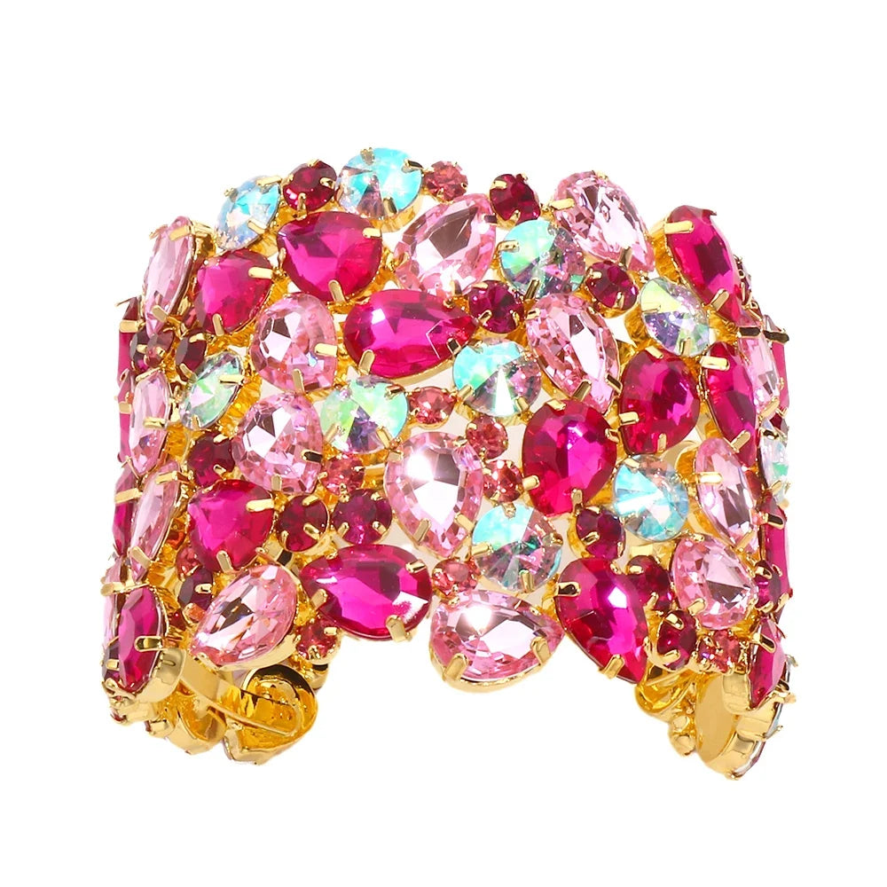 Stonefans Crystal Exaggerated Hand Bangle Water Drop Design for Women Fashion Show Rhinestone Bracelet Bangle Wedding Jewelry