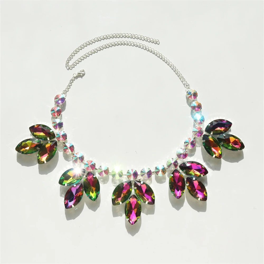 Mixed Color Rhinestone Crystal Necklace For Women Luxury Fashion Water Drop Choker Necklaces For Party Wedding Bridal Jewelry