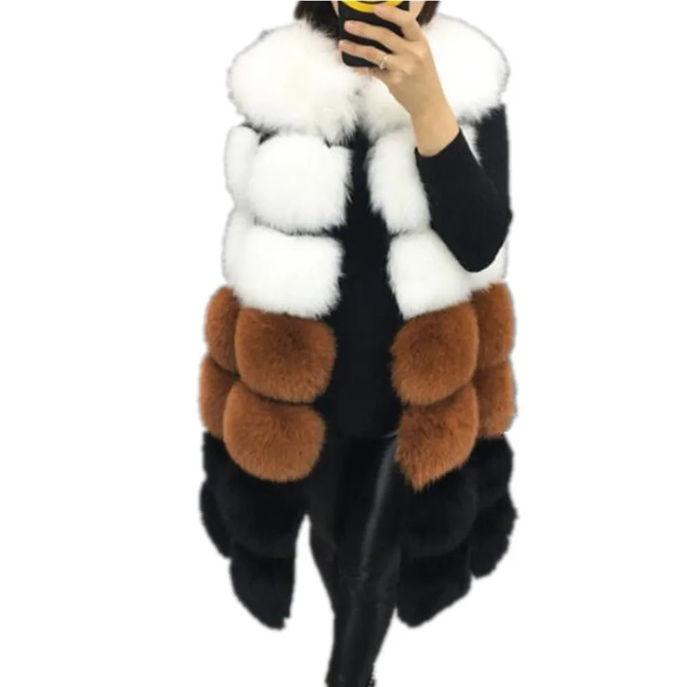 Lisa Colly New Fashion Winter Women's Fur Vest Coat Warm Long Vests Fur Vests Women Faux Fur Vest Coat Outerwear Jacket