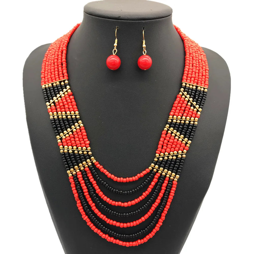 African Beads For Women Ethnic Statement Jewelry Sets Bohemian Necklace & Earrings